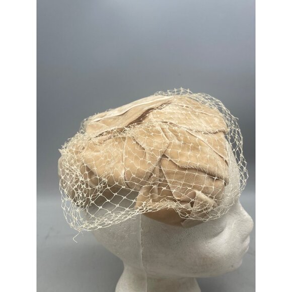 vintage womens skull cap hat mesh netting wedding theater one size tan READ - Picture 3 of 7
